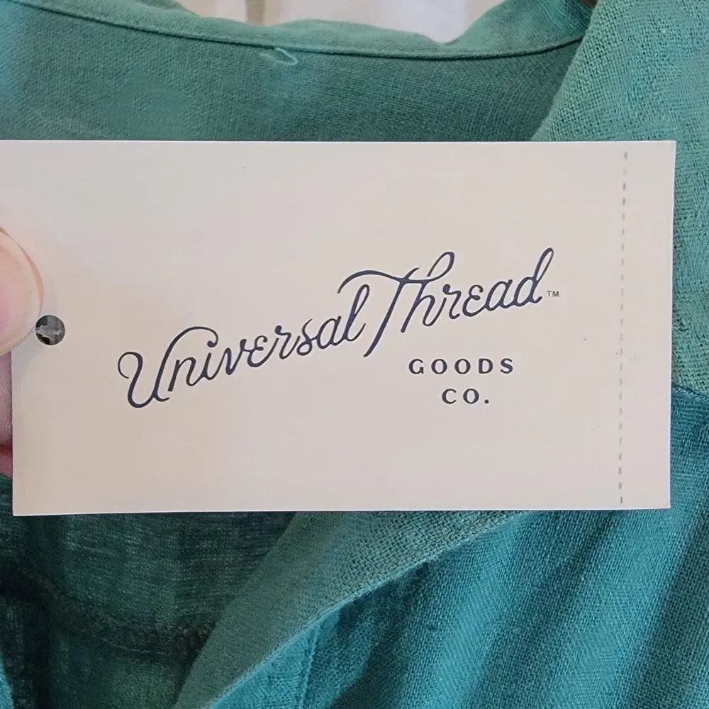 NWT Short-Sleeve Linen Boilersuit Sz 4 Green Jumpsuit Tie Waist Universal Thread - Picture 7 of 8